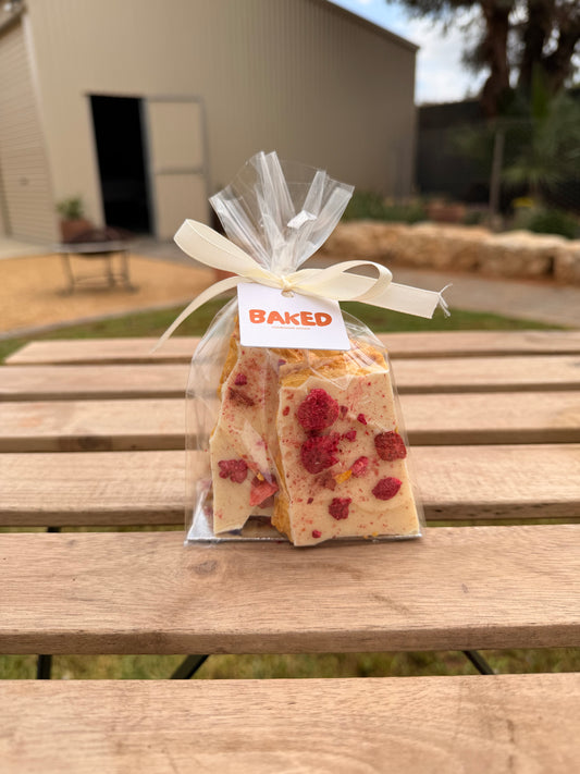 Raspberry, Strawberry and White Chocolate Honeycomb Bark