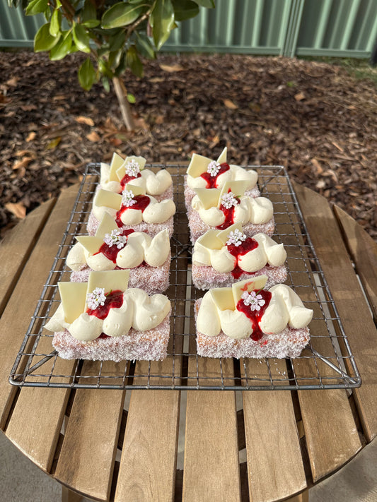 Raspberry Lamington Mini Loaves